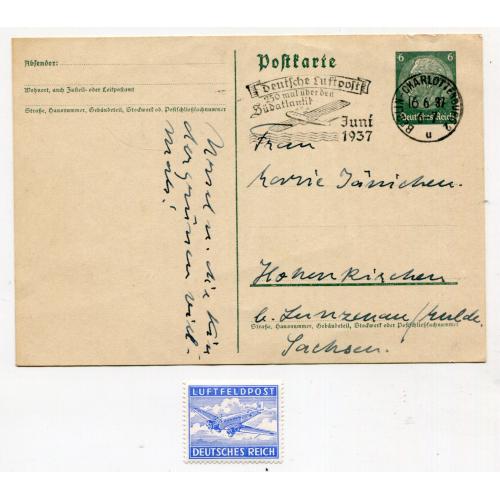 Комплект поштівка+марка Німецька авіапошта 1937