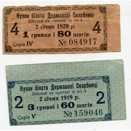 Купони Держскарбниці 1919, 1920 рр.