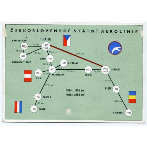 Поштівка Чехословацькі авіалінії 1935 р.
