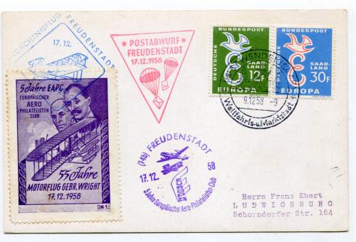 Поштівка спецпогашення брати Райт. ФРН 1958 р.