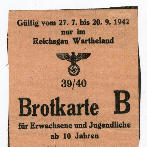 ІІІ Райх. Хлібна карточка. 1939-40.