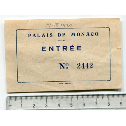 Вхідний квиток, Монако 1930 р.