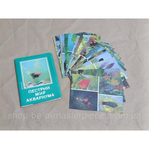 НАБОР ОТКРЫТОК ПЕСТРЫЙ МИР АКВАРИУМА СССР 1989 ГОД ПОЛНЫЙ 22 ШТУКИ
