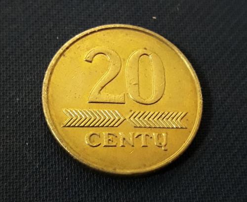 Литва 20 центов 2008 г Латунь, 4.8g, ø 20.5mm Отличный Сохран!!