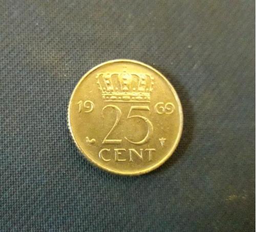 Нидерланды 25 центов 1969 г. Никель, 3g, ø 19mm  Отличный  Сохран!!