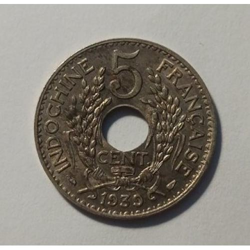 Французький Індокитай (В'єтнам, Лаос, Камбоджа). 5 центів. 1939.
