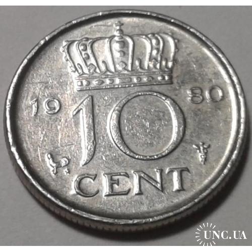 Нидерланды. 10 центов. 1980.