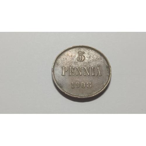 Россия. Финляндия. 5 пенни. 1908.