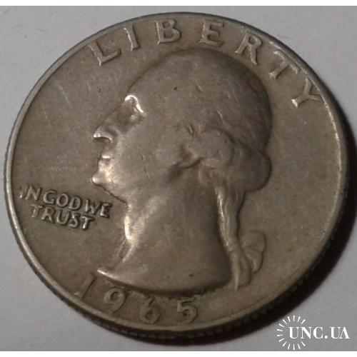 США. Квотер. 25 центов. 1/4 доллара. 1965.