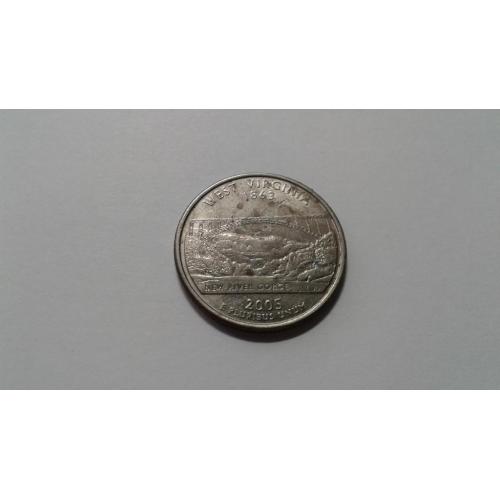 США. Квотер Западная Вирджиния. 25 центов. 1/4 доллара. 2005.