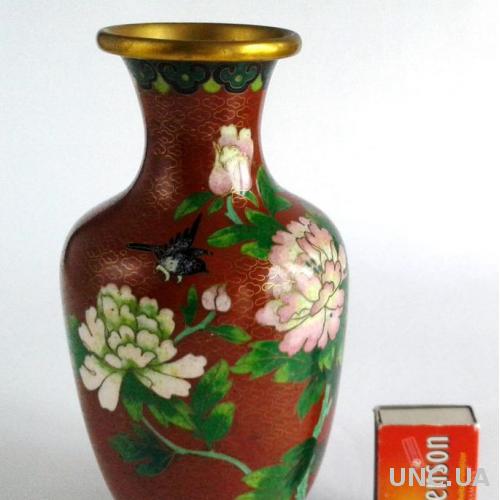Антикварная коллекционная ваза клуазоне Cloisonne латунь #1
