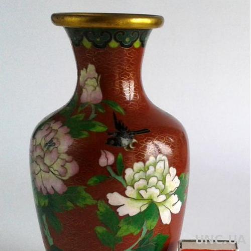 Антикварная коллекционная ваза клуазоне Cloisonne латунь #2
