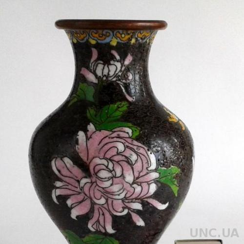 Антикварная коллекционная ваза клуазоне Cloisonne медь XIX век
