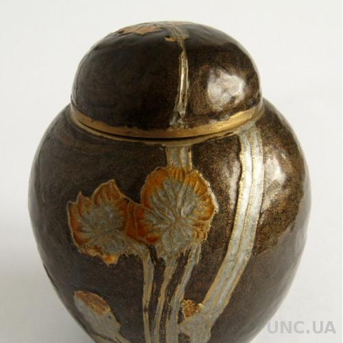 Антикварная латунная ваза с крышкой эмаль India