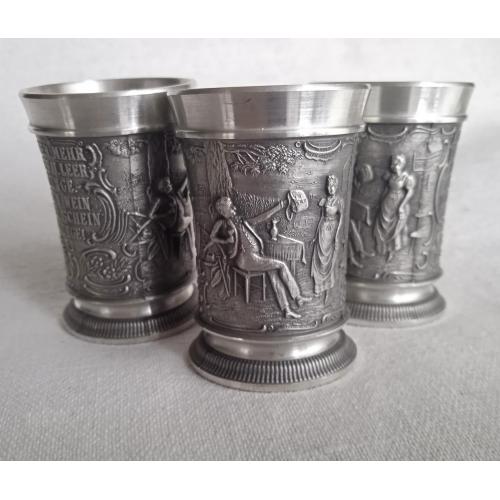 Олов`яні чарки чарочки рюмки Lindenwirtin 3 шт Німеччина Nt07