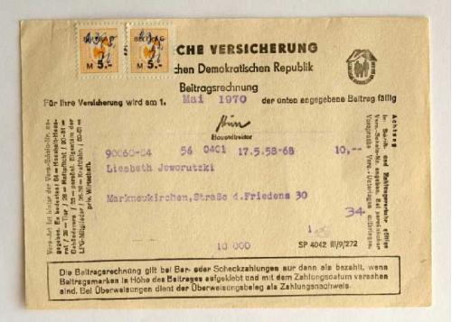Страховой полис от 05/1970 DDR
