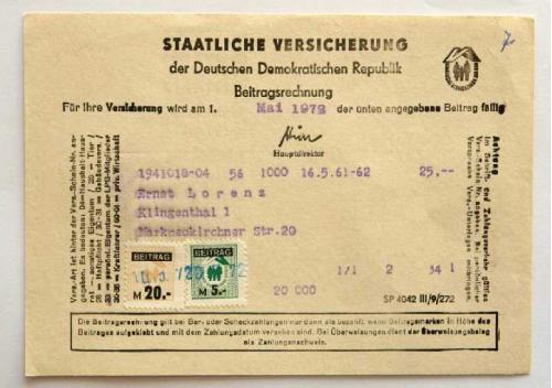 Страховой полис от 05/1972 DDR