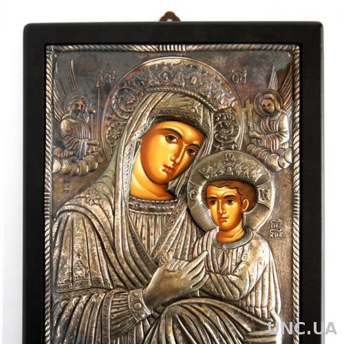 Страстная икона Божией Матери в серебряном окладе (950 проба), масло, Греция
