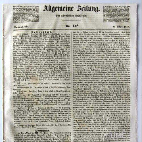 Газета Allgemeine Zeitung №148 1848 г. Германия Fv8.6
