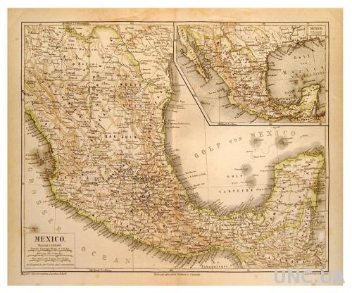 Карта Мексика издание 1874-84 гг., ОРИГИНАЛ
