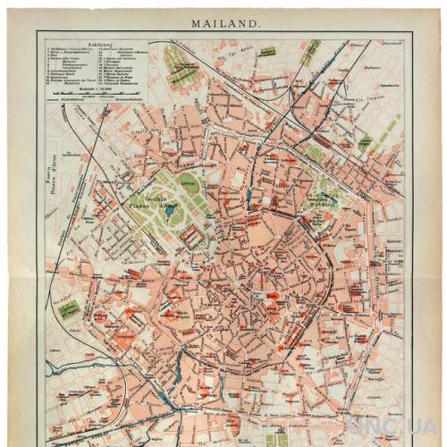 Карта Милан Mailand, 1892-95 Германия Оригинал Fv8.8

