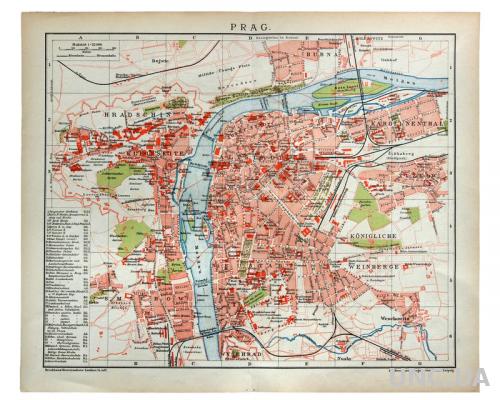 Карта Прага Prag, 1892-95 Германия Оригинал Fv8.8