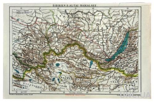Карта Сибирь, Алтай - Байкал 1892-95 Германия Fv8.8
