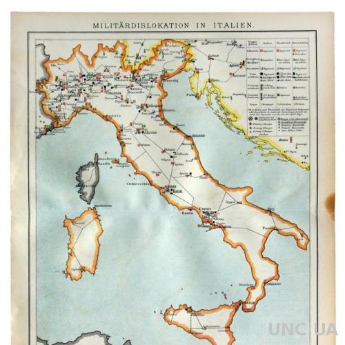 Карта Военные дислокации в Италии 1892-95 Германия Fv8.8
