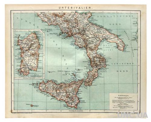 Карта Южная Италия 1892-95 Германия Оригинал Fv8.8
