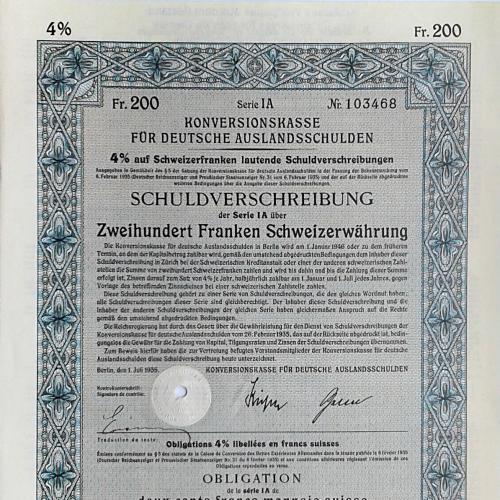 Облигация Konversionskasse Deutsche Auslandsschulden 1935 Швейцария Mt 17