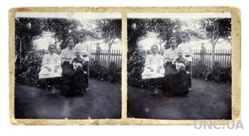 Старая стереоскопическая карточка С детьми, 1907 г. Россия