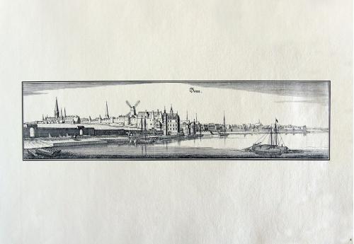 Старинная гравюра на бумаге верже Вид на Бонн, 1646, M. Merian