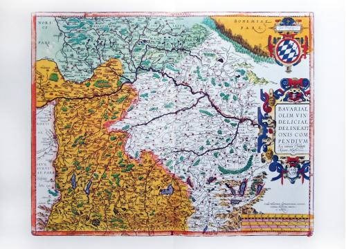 Старинная карта Баварии на бумаге верже 1595 Abraham Ortelius