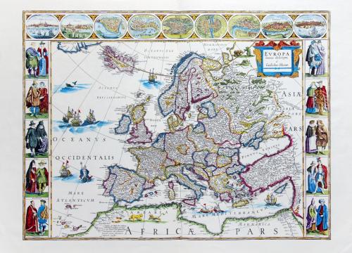 Старинная карта Европы Виллема Блау на бумаге верже 1644 Willem Blaeu