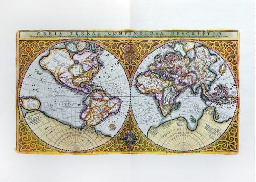 Старинная карта Мира Меркатора и Хондиуса на бумаге верже 1630 Mercator-Hondius