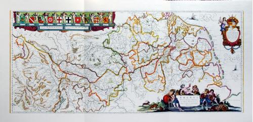 Старинная карта Река Рейн на бумаге верже 1663 Willem Blaeu