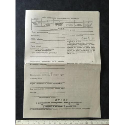 Державна статистична звітність 1991 бланк