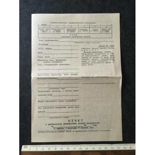 Державна статистична звітність 1991 бланк