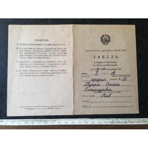 Табель про успішність школа 1994