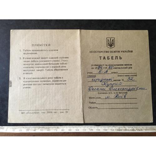 Табель про успішність школа 1995