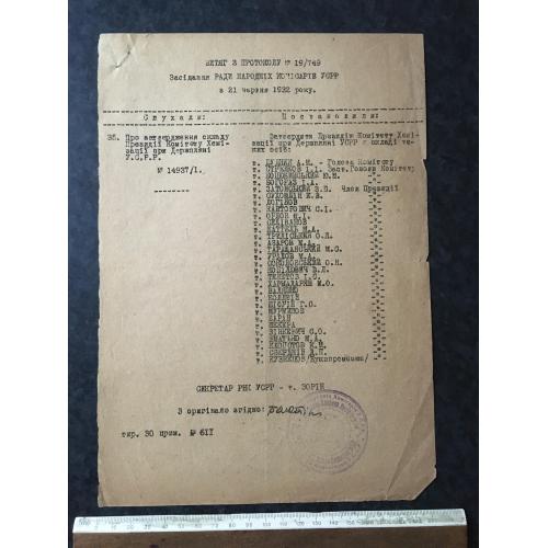 Витяг з протоколу Рада народних комісарів 1932