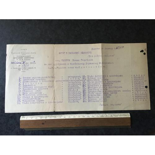 Витяг з заліковової відомості 1939