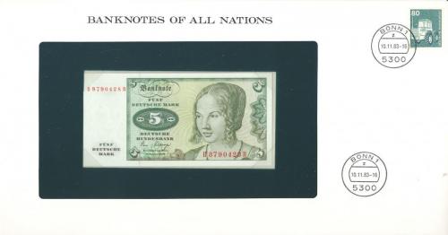 Германия ФРГ 5 марок 1980 UNC в конверте.