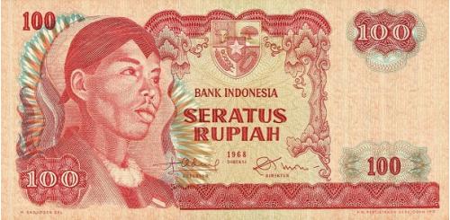 Индонезия 100 рупий 1968 г UNC