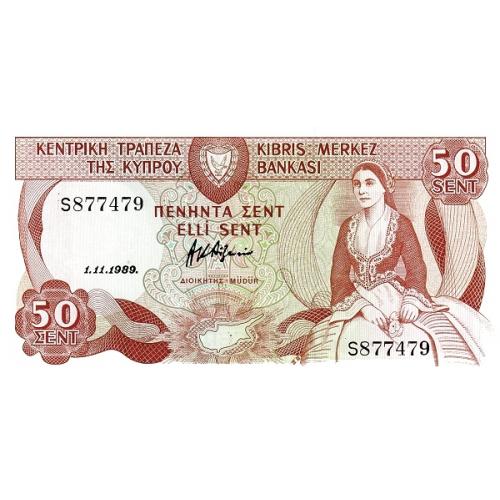 Кипр 50 центов 1989 г UNC