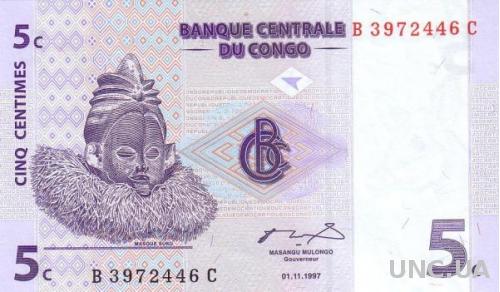 Конго 5 сантим 1997 UNC