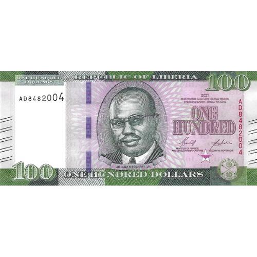 Либерия 100 долларов 2021 г UNC