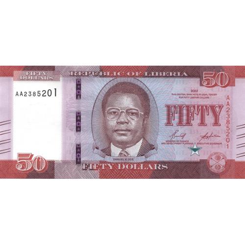 Либерия 50 долларов 2022  г UNC