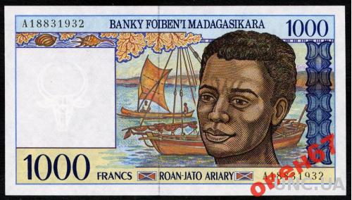 Мадагаскар 1000 франков 1994 UNC