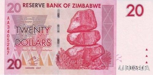 Зимбабве 20 долларов 2007 UNC